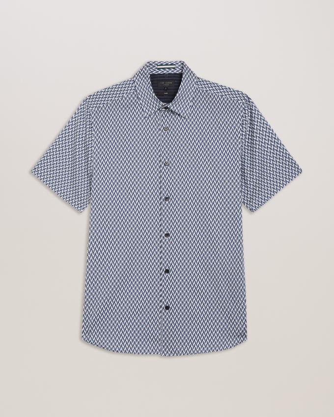 Chemises Ted Baker Short Sleeve Geo Printed Bleu Marine Homme | EVG-09957658